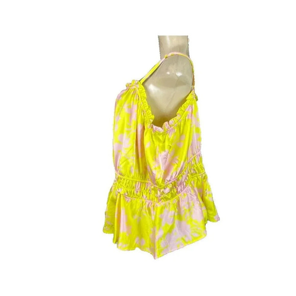 Torrid Plus 4 Yellow-Pink Floral Satin Ruffle Elastic Waist Detail Camisole Top - Picture 5 of 6